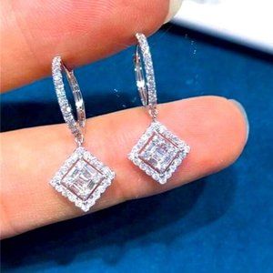 New 925 Silver Diamond Drop Earrings